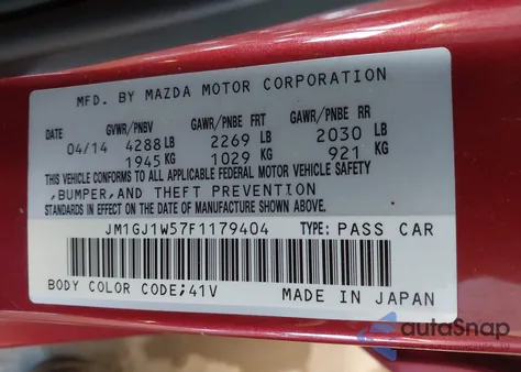 2015 Mazda Mazda6 I Grand Touring from USA, damaged, VIN JM1GJ1W57F1179404